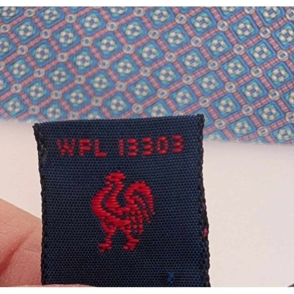 VTG Rooster Pink Blue Geometric Silk Tie USA Italian Fabric‎ Preppy Heritage